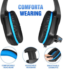 PHOINIKAS H1 Gaming Headset for PS4, Xbox One, PC, Laptop, Nintendo Switch with Bass Surround, Xbox One Headset with Noise-Cancelling Mic, Over Ear Headphones with LED Light, Gift for Kids – Blue