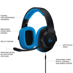 Logitech G233 Gaming Headset with Mic (Black and Blue) for PC and PS4 and ps5 Console