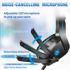 PHOINIKAS H1 Gaming Headset for PS4, Xbox One, PC, Laptop, Nintendo Switch with Bass Surround, Xbox One Headset with Noise-Cancelling Mic, Over Ear Headphones with LED Light, Gift for Kids – Blue