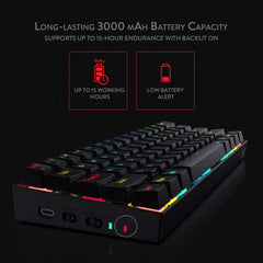 Redragon K530 Draconic – Teclado mecánico inalámbrico y compacto en un 60 %, con RGB , 61 teclas TKL, teclado para juegos diseñado 5.0 con Bluetooth