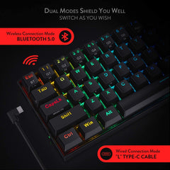 Redragon K530 Draconic – Teclado mecánico inalámbrico y compacto en un 60 %, con RGB , 61 teclas TKL, teclado para juegos diseñado 5.0 con Bluetooth