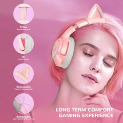 ONIKUMA Pink Gaming Headset with Removable Cat Ears, for PS5, PS4, Xbox One (Adapter Not Included), Nintendo Switch, PC, with Surround Sound, RGB LED Light & Noise Canceling Retractable Microphone