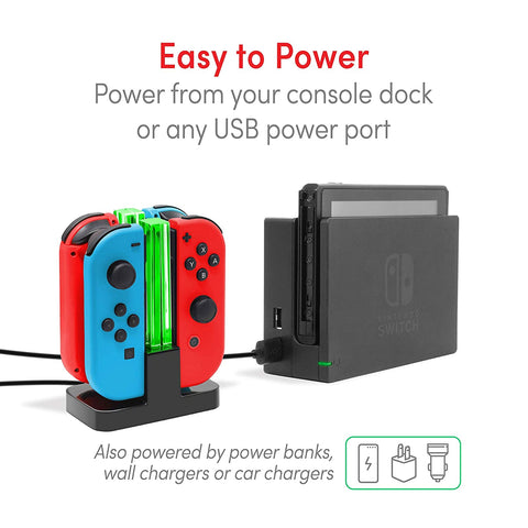 Joy Con Charging Dock for Nintendo Switch by TalkWorks | Docking Station Charges up to 4 Joy-Con Controllers Simultaneously – Controllers NOT Included (LED)