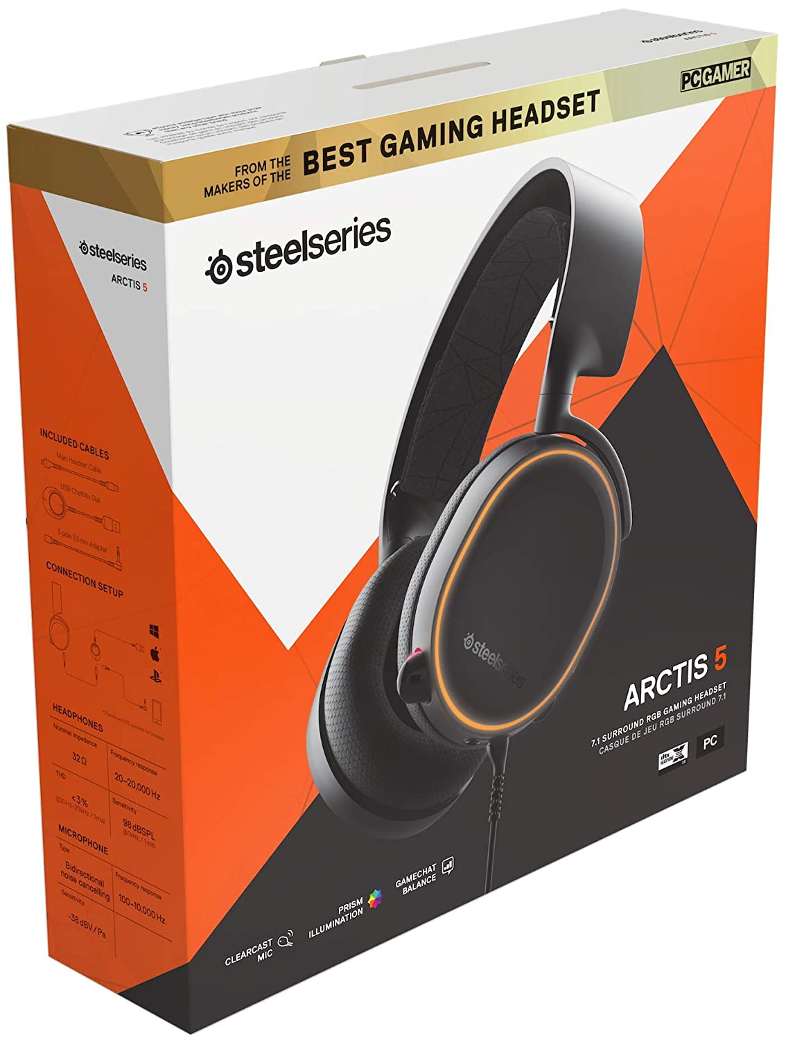 SteelSeries Arctis 5 – Gaming Headset – RGB Illumination – DTS Headphone:X  v2.0 Surround for PC and PlayStation 4 – Black [2019 Edition]