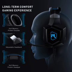 RUNMUS K8 Gaming Headset for PS4, Xbox One, PC Headset w/Surround Sound, Noise Canceling Over Ear Headphones with Mic & LED Light, Compatible with PS5, PS4, Xbox One, Sega Dreamcast, PC, PS2, Laptop