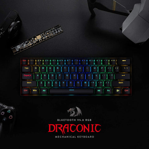Redragon K530 Draconic – Teclado mecánico inalámbrico y compacto en un 60 %, con RGB , 61 teclas TKL, teclado para juegos diseñado 5.0 con Bluetooth