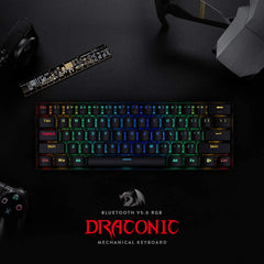 Redragon K530 Draconic – Teclado mecánico inalámbrico y compacto en un 60 %, con RGB , 61 teclas TKL, teclado para juegos diseñado 5.0 con Bluetooth