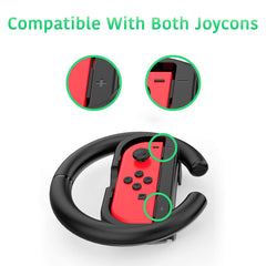 Steering Wheel Controller for Nintendo Switch (2 Pack) by TalkWorks | Racing Games Accessories Joy Con Controller Grip for Mario Kart, Black