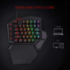 Redragon K585 DITI Teclado mecánico RGB con una sola mano, teclado para juegos profesional tipo C con 7 teclas macro incorporadas