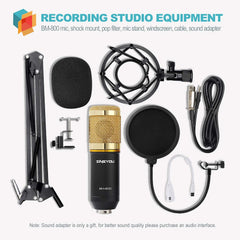 Kit de micrófono condensador BM-800 de Zingyou, con suspensión ajustable, montura de metal y filtro para grabación de estudio, Dorado