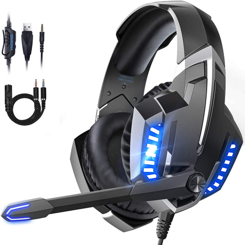 Onikuma K18 Gaming Headset -Over Ear Wired Headphone with LED Light and Noise Reduction Mic – Soft Over Ear Earmuffs For PlayStation 4, Xbox One (Adapter Need),S Nintendo Switch,PC,Laptop