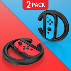 Steering Wheel Controller for Nintendo Switch (2 Pack) by TalkWorks | Racing Games Accessories Joy Con Controller Grip for Mario Kart, Black