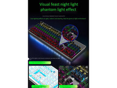 Leaven K880 Mechanical Gaming Keyboard LED RGB Rainbow Backlit Wired Keyboard for Windows PC (104 Keys)Black