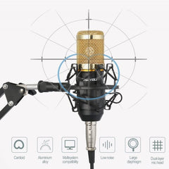 Kit de micrófono condensador BM-800 de Zingyou, con suspensión ajustable, montura de metal y filtro para grabación de estudio, Dorado