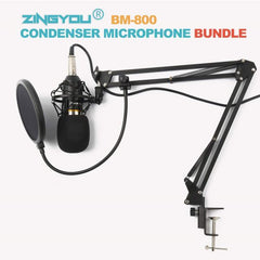 Kit de micrófono condensador BM-800 de Zingyou, con suspensión ajustable, montura de metal y filtro para grabación de estudio, Dorado